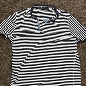 Oversized polo striped t shirt w/ button neck